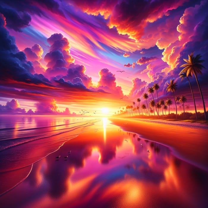 Breathtaking Sunset Over a Tranquil Beach | AI Art Generator | Easy ...