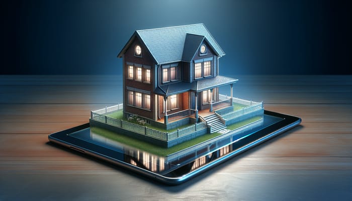 3D House Model Emerging from Tablet