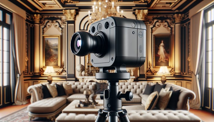 Black 3D Camera in Opulent Living Room