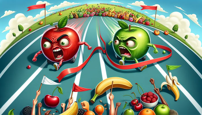 Funny Fruit Competition: Hilarious Apple Race Illustration