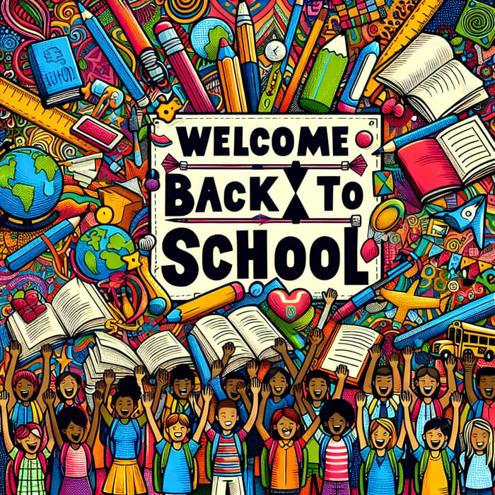 Vibrant Back-to-School Poster with Cheerful Students