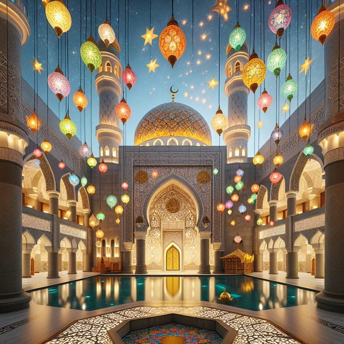 Beautiful Mosque Decorated for Ramadan | Lanterns & Lights