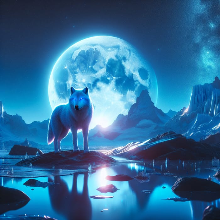 Blue Wolf Under the Moonlight