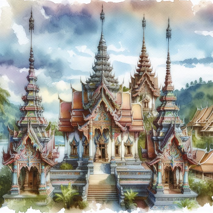 Intricate Thai Temple Watercolor Art