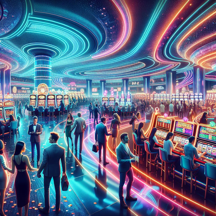 Vibrant Casino: Futuristic Cityscape & Diverse Gaming Scene