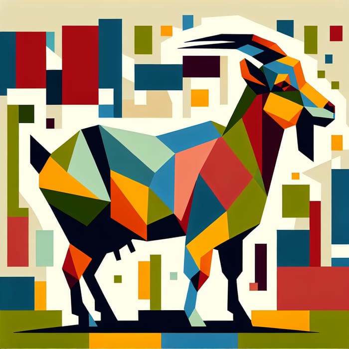 Goat in Abstract Style - Vivid Colors & Geometric Shapes
