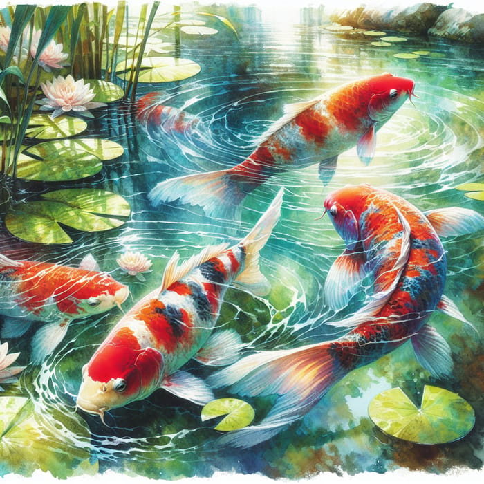 Colorful Koi Fish Watercolor Painting