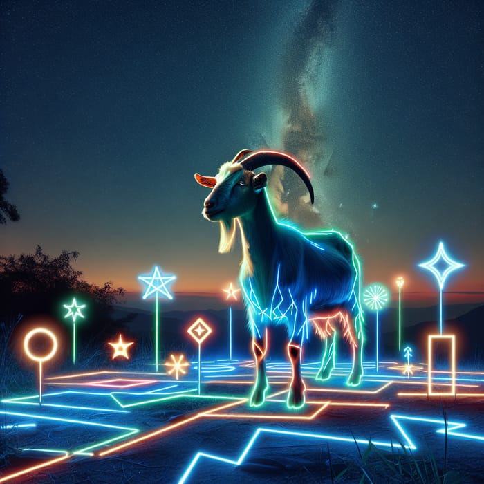 Elegant Neon Goat: Enchanting Rural-Urban Synthesis