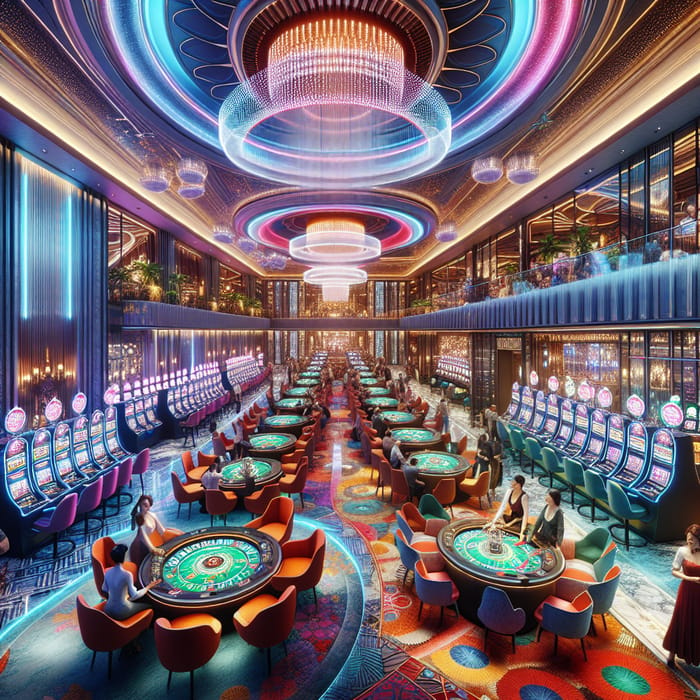 Vibrant & Modern Casino: Neon Lights & Plush Interior Design