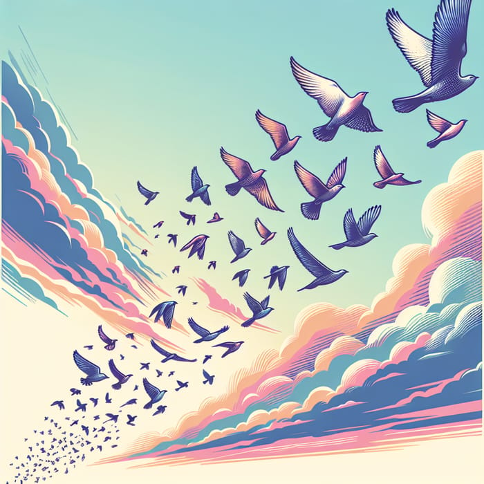 Vector Illustration of Freedom | Soaring Birds in Colorful Sky