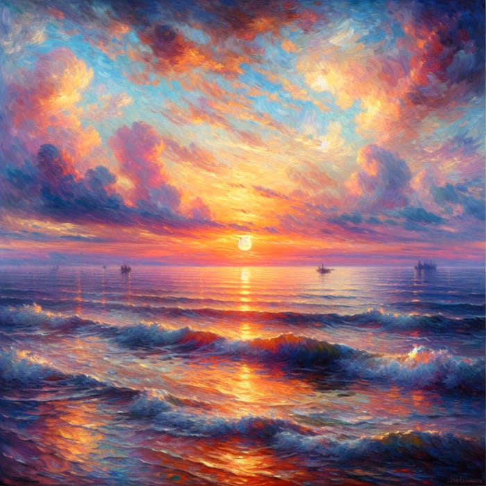 Impressionist Sunset Artwork | Tranquil Sky Colors Inspire Serenity