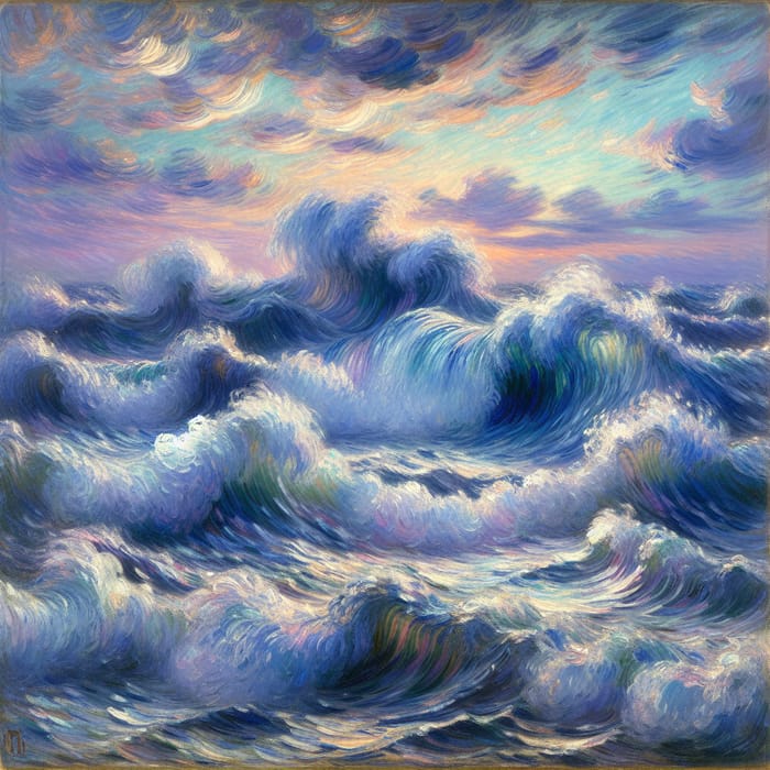 Impressionistic Ocean Waves Painting - Twilight Seascape