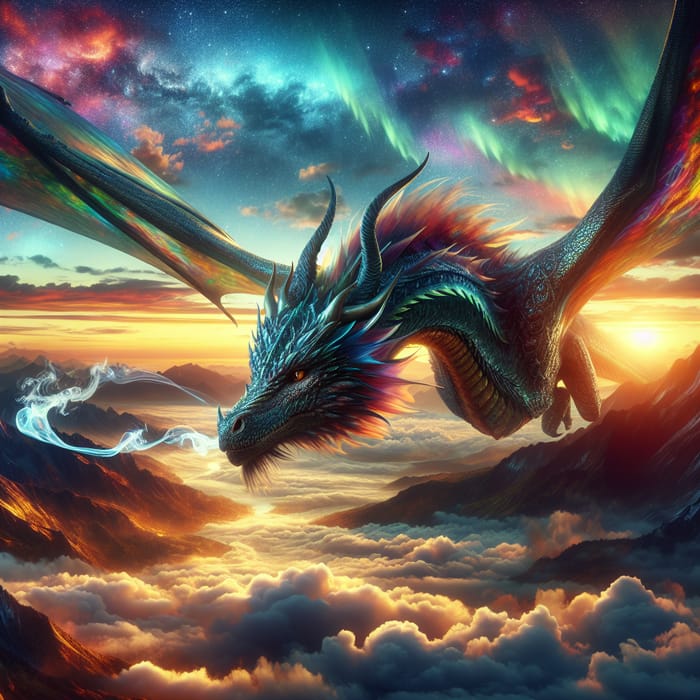 Fantasy Dragon Soaring in Vibrant Sky