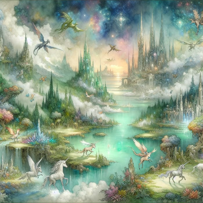Enchanting Fantasy World Watercolor Illustration