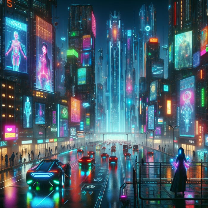 Vibrant Cyberpunk City: Neon Lights at Night