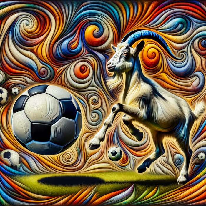 Lively Goat Playing Soccer - Abstract Imagery