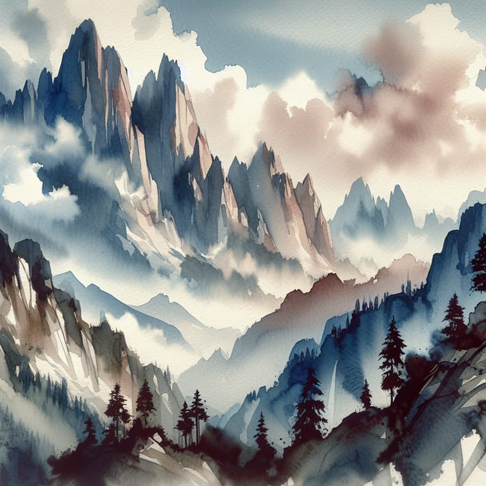 Majestic Mountains Watercolor | Stunning Natural Landscape