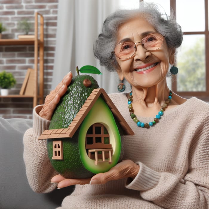 Elderly Hispanic Woman in an Avocado-Shaped House