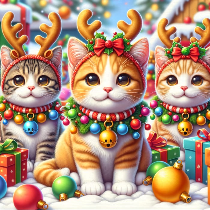 Playful Cats Surrounded by Christmas Decor | Vibrant Holiday Cheer