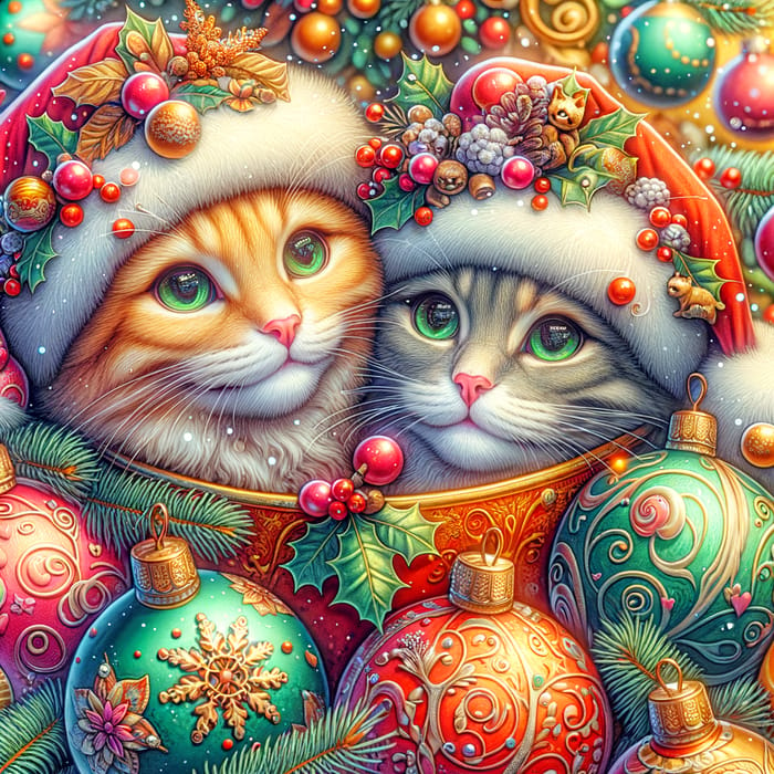 Adorable Christmas Cats in Vibrant Holiday Decor