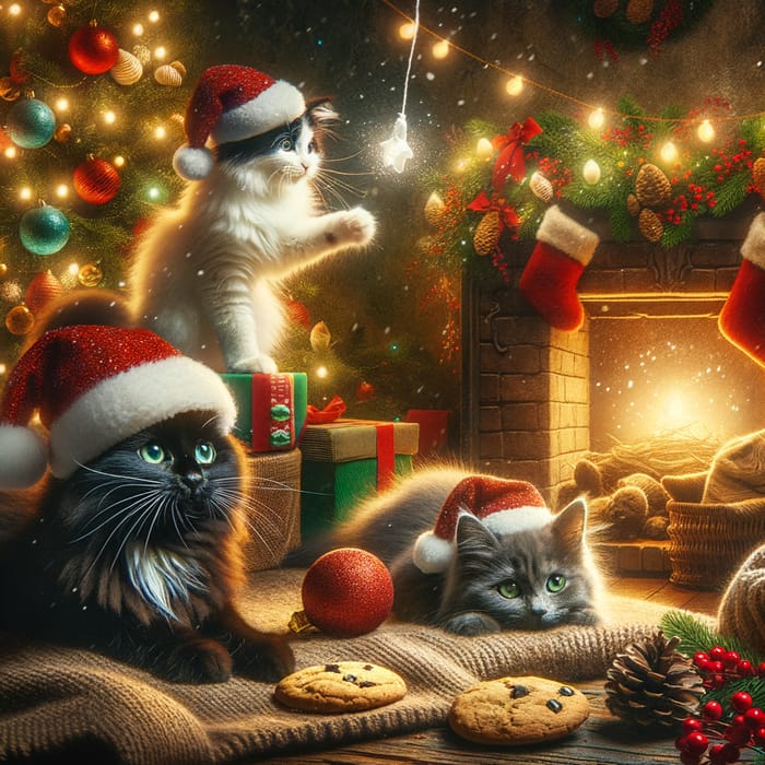 Cute Christmas Cats Scene | Holiday Festivity
