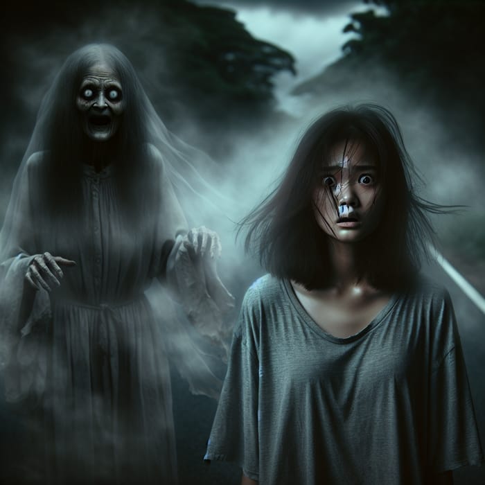 Haunted Road Encounter: Possessed Young Lady & Creepy Spectral Figure