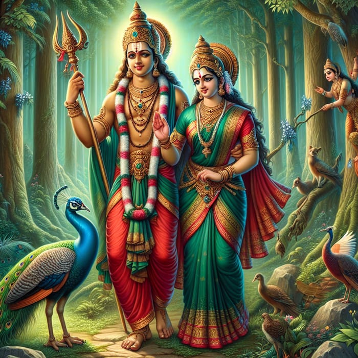 Lord Murugan and Parvati in Serene Forest