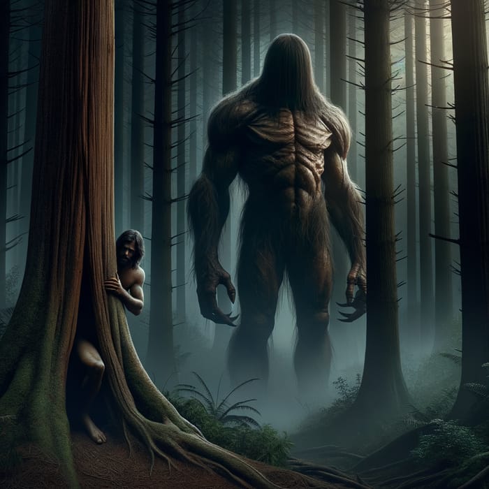 Enigmatic Male Creature in Ominous Forest | Mysterious Presence