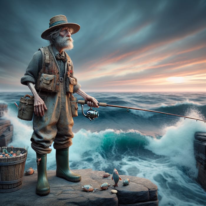 Surreal Fisherman Character Illustration | Wobbledog Art