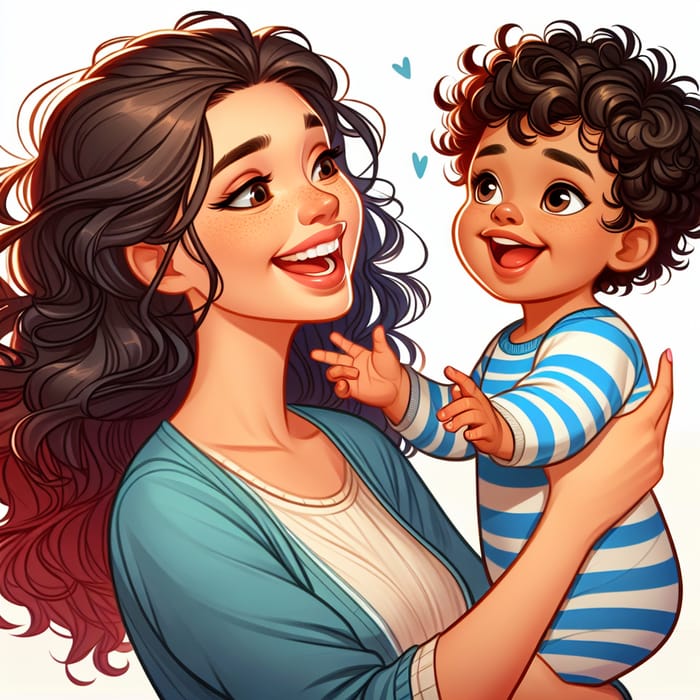 Heartfelt Connection: Playful Girl & Baby Boy Embracing in Colorful Illustration