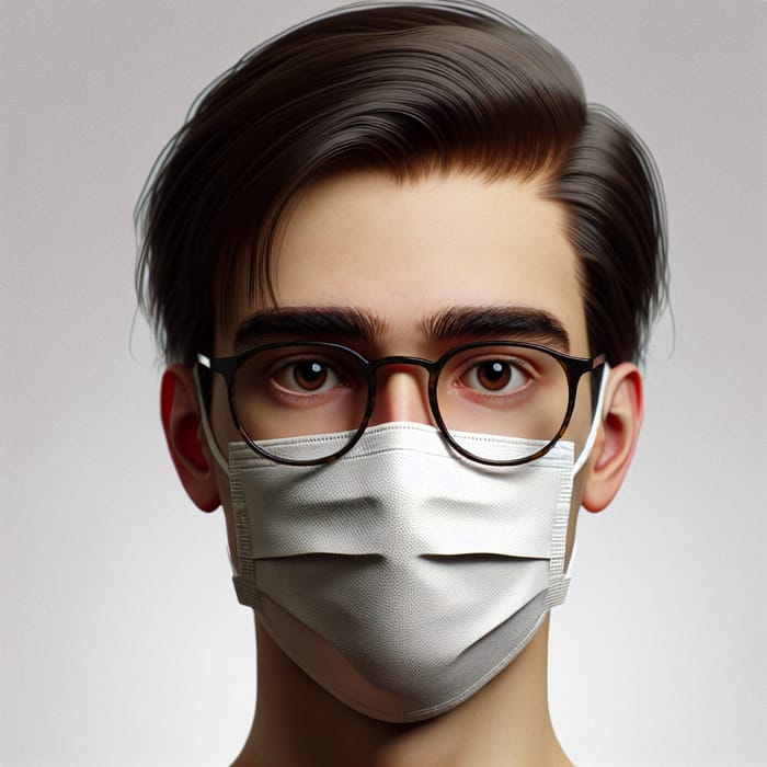 Average Young Man with Stylish Glasses and Surgical Mask