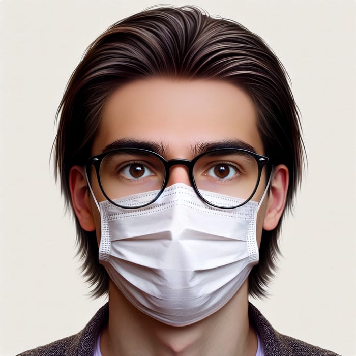 Average Young Man with Brown Eyes and Surgical Mask
