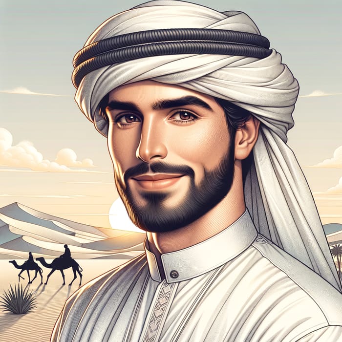 Traditional Gulf Man Portrait Drawing | Desert Landscape Art