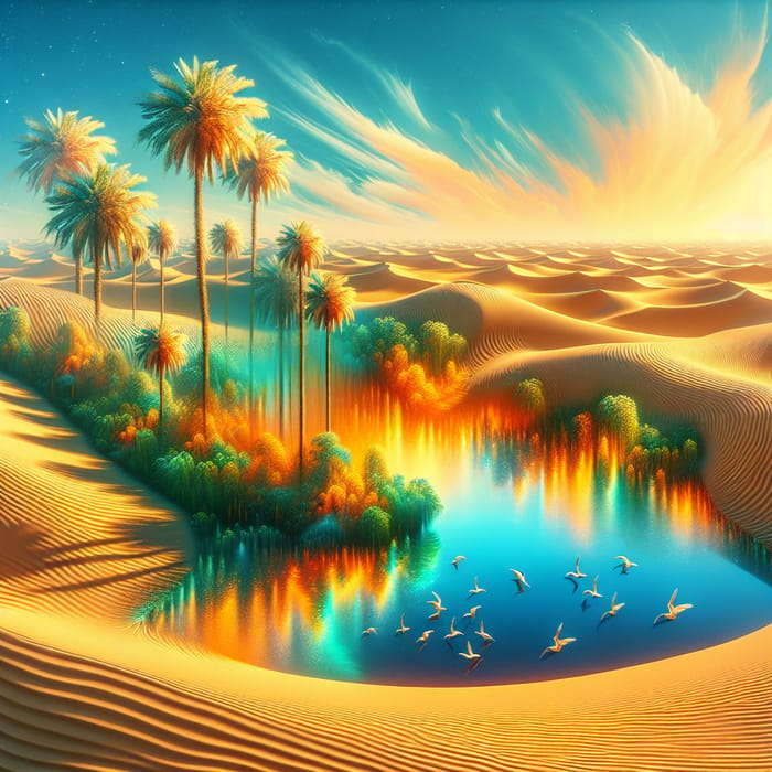Desert Oasis Abstract: Surreal Interpretation of a Hidden Oasis