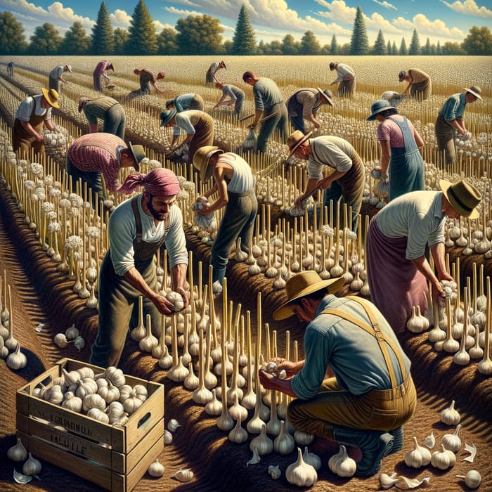 Garlic Harvesting Stage in Sunlit Field