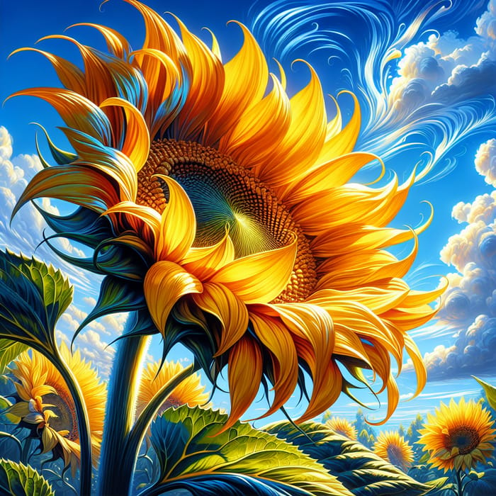 Dynamic Sunflower Blooming in Vibrant Style