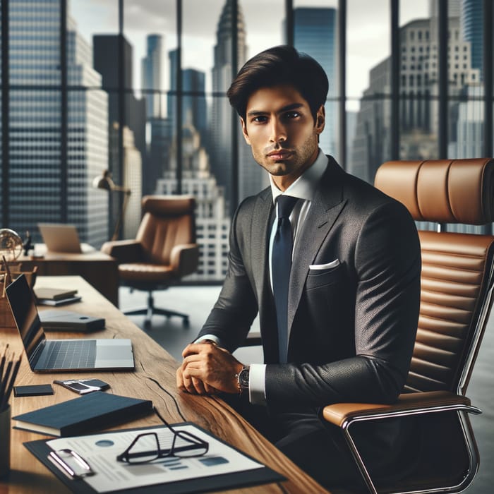 Elegant Businessman in Office Overlooking City View