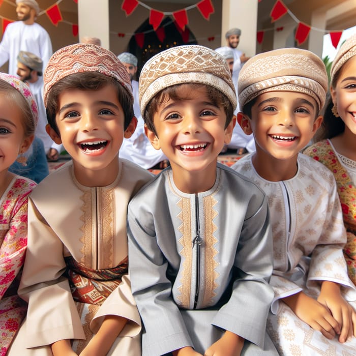 Omani Children in Traditional Clothes Celebrating Eid Al Fitr