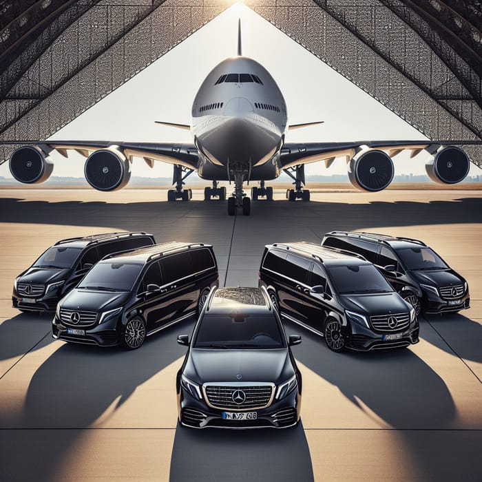 Luxury Black Mercedes Minivans & Sedan at Airport