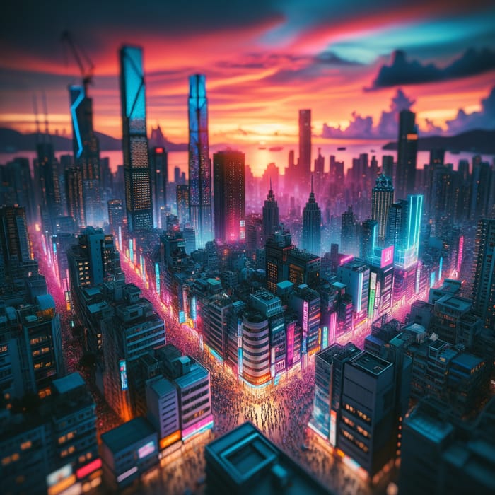 Neon Cyberpunk City; Sunset Aura in Miniature Scale