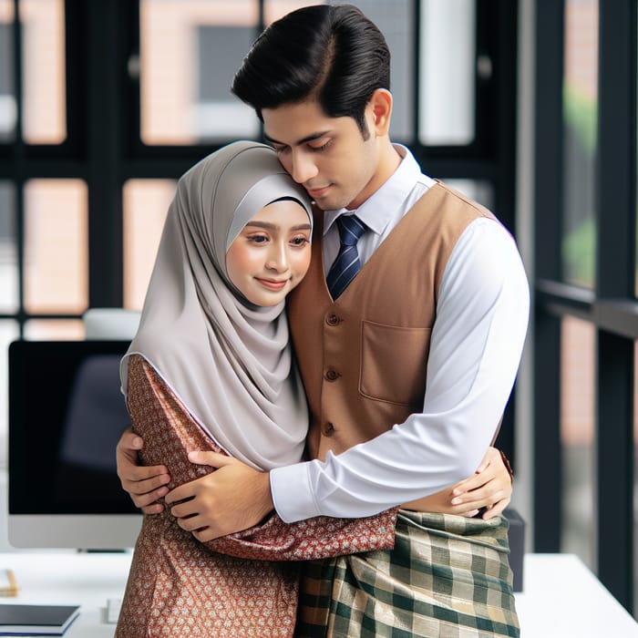 Malaysian Couple Embracing at Office | Wife in Hijab & Baju Kurung
