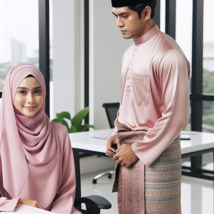 Malaysian Wife Wearing Hijab Bawal & Baju Kurung at Office