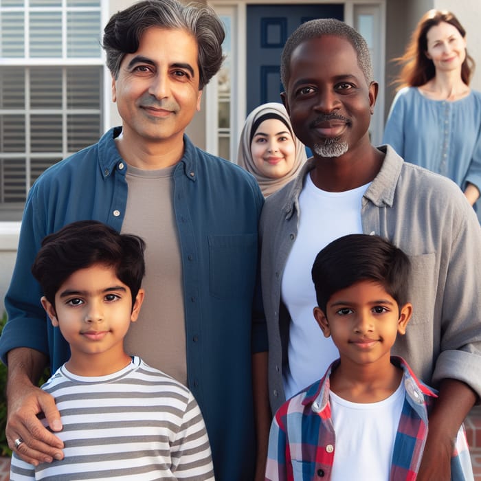 Multicultural Family Portrait with Diverse Parents and Sons