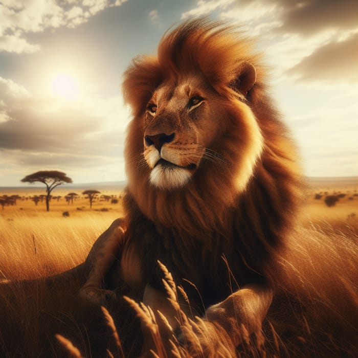 Majestic Lion in Sunlit Savannah - Capturing Nature's Beauty and Power
