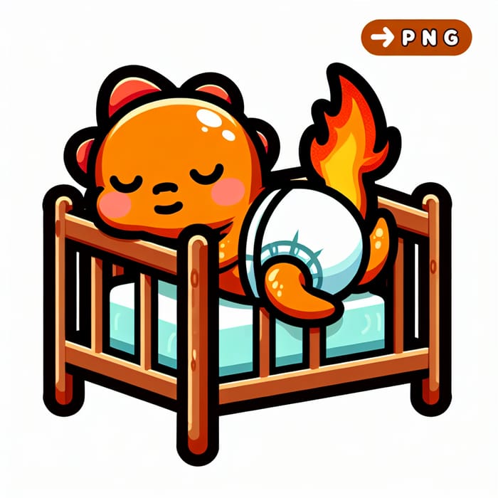 Cute Charmander Pokemon Sleeping in Crib | Vector PNG
