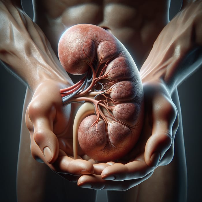 Hand Holding Kidney - Detailed Anatomical View