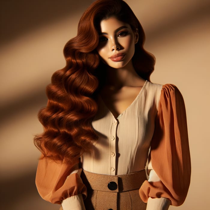 Elegant Voluptuous Hispanic Woman | Auburn Hair & Chic Outfit