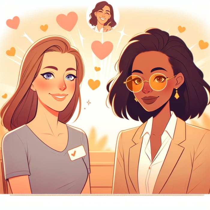 Heartwarming Illustration of Two Women in Love on a Date