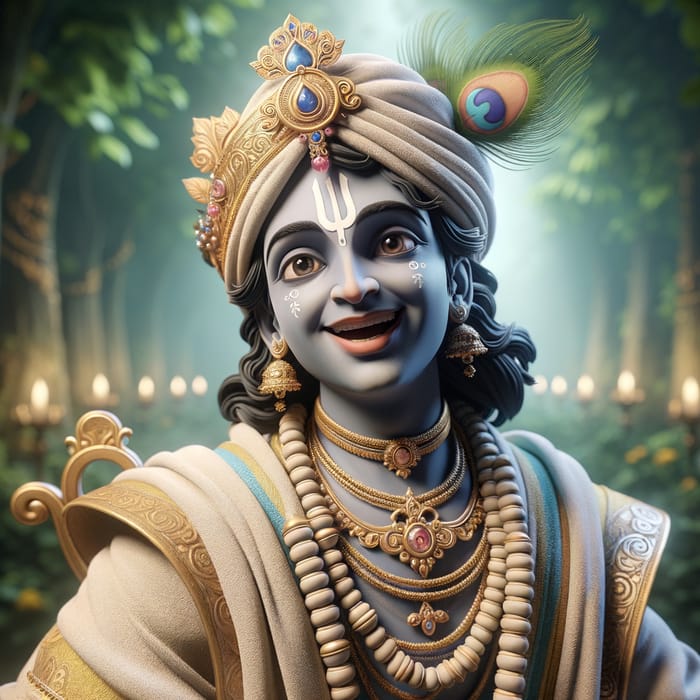 3D Render of Lord Krishna in Fabulous Clothing with a Joyful Smile
