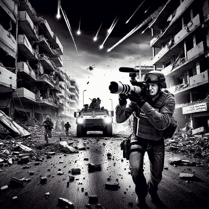 Courageous Journalist in War Zone | Monochrome Street Photography